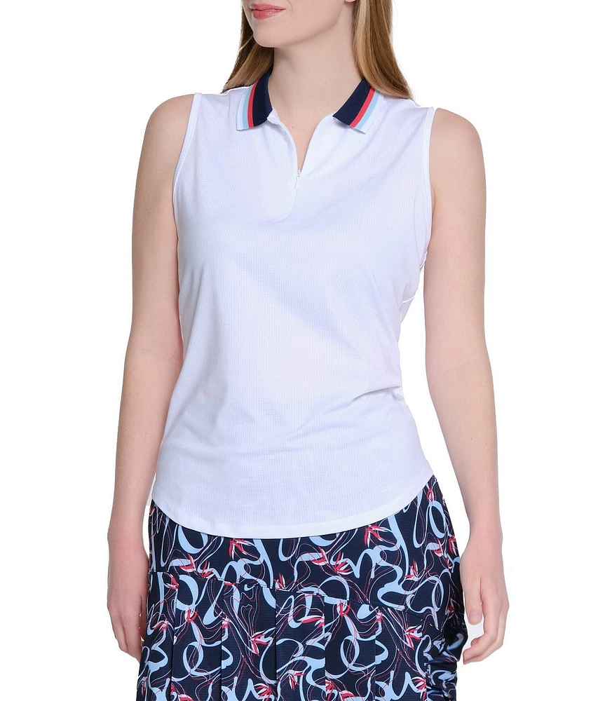 Sport Haley Vista Collared Sleeveless Contrast Trim Detail Quarter-Zip Polo