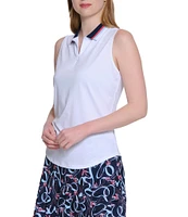 Sport Haley Vista Collared Sleeveless Contrast Trim Detail Quarter-Zip Polo