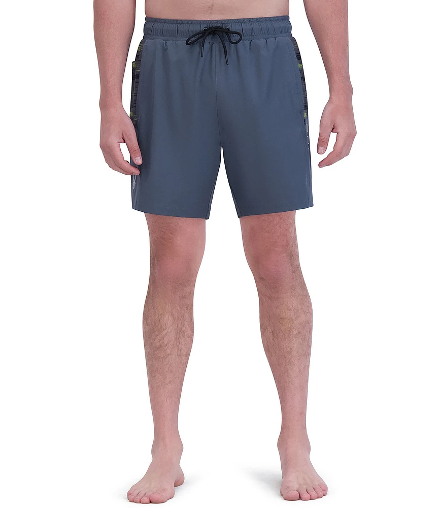 Spyder Brushed Print Color Blocked 7#double; Inseam Swim Trunks