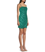 Honey and Rosie Square Neck Pleated Side Sequin Dress