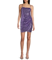 Honey and Rosie Square Neck Pleated Side Sequin Dress