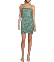 Honey and Rosie Square Neck Pleated Side Sequin Dress