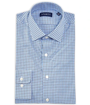 STANTT Classic Fit Performance Spread Collar Mini Grid Check Dress Shirt