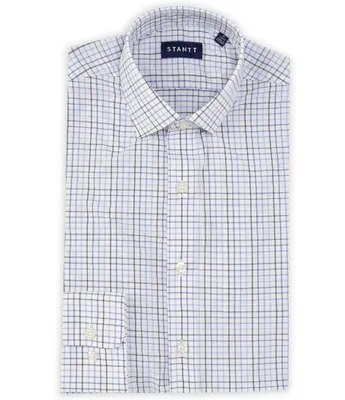 STANTT Performance Stretch Classic Fit Spread Collar Tattersall Print Dress Shirt