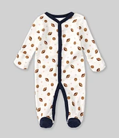 Starting Out Baby Boys Newborn-9 Months Round Neck Long Sleeve Football Print Footie Coverall