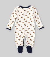 Starting Out Baby Boys Newborn-9 Months Round Neck Long Sleeve Football Print Footie Coverall