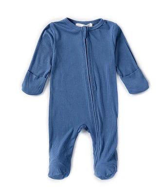 Starting Out Baby Boys Newborn-9 Months Round Neck Long Sleeve Rib Knit Zip Footie Coverall