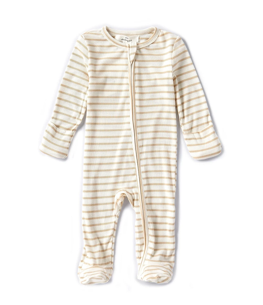 Starting Out Baby Newborn-9 Months Stripe Round Neck Long Sleeve Rib Knit Zip Footie Coverall