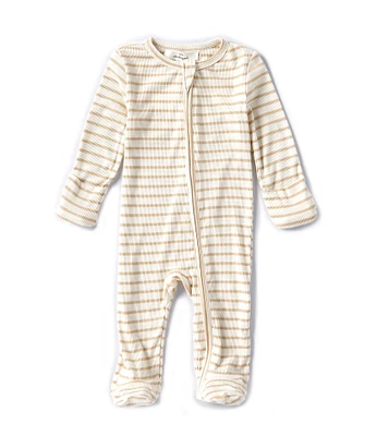 Starting Out Baby Newborn-9 Months Stripe Round Neck Long Sleeve Rib Knit Zip Footie Coverall