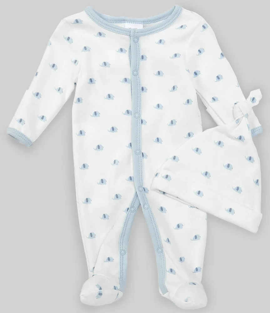 Starting Out Baby Boys Preemie-9 Months Long-Sleeve Elephant Footed Coverall & Knotted Hat Set