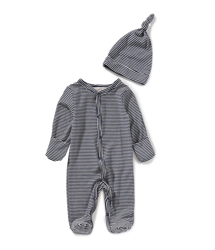 Starting Out Baby Boys Long Sleeve Footie Stipe Coverall & Knot Hat 2-Piece Set