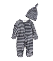 Starting Out Baby Boys Long Sleeve Footie Stipe Coverall & Knot Hat 2-Piece Set
