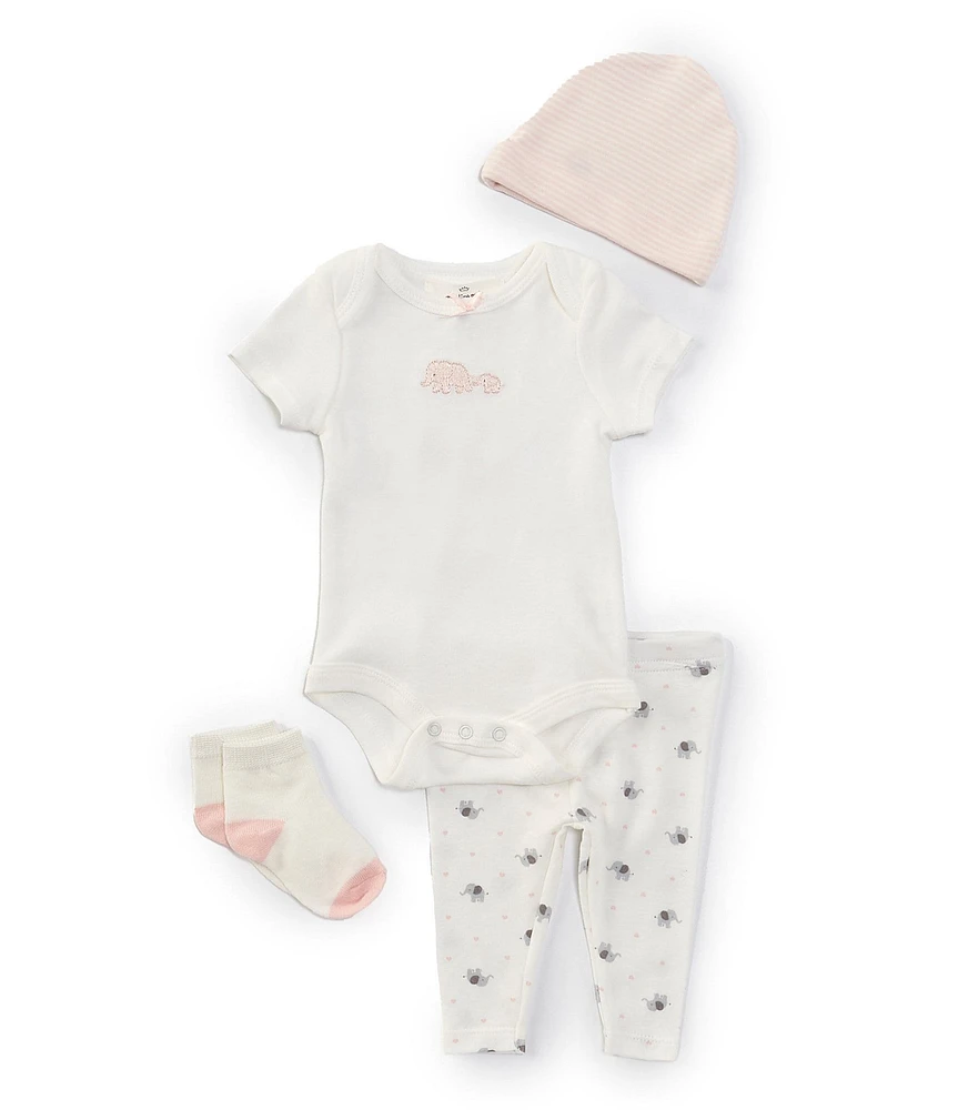 Starting Out Baby Girls Newborn-18 Months Embroidered Elephant Short Sleeve Bodysuit & Pants Set