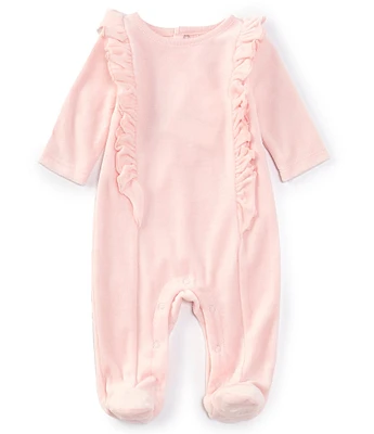 Starting Out Baby Girls Newborn-9 Months Long Sleeve Ruffle Velour Coverall