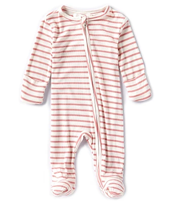 Starting Out Baby Girls Newborn-9 Months Striped Round Neck Long Sleeve Rip Knit Zip Footed Coverall