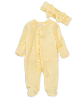 Starting Out Baby Girls Long Sleeve Ruffle Footie Coverall & Matching Bow Headband Set