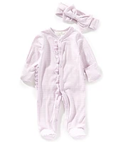 Starting Out Baby Girls Stripe Long Sleeve Ruffle Footie Coverall & Matching Bow Headband Set