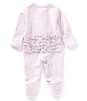 Starting Out Baby Girls Stripe Long Sleeve Ruffle Footie Coverall & Matching Bow Headband Set