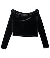 Stella 88 Big Girls 7-16 Long Sleeve Velvet Folded Cold Shoulder Top