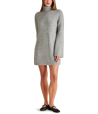 Steve Madden Abbie Metallic Knit Turtleneck Long Sleeve Mini Sweater Dress