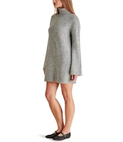 Steve Madden Abbie Metallic Knit Turtleneck Long Sleeve Mini Sweater Dress