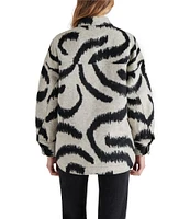 Steve Madden Abstract Sorrel Jacquard Printed Point Collar Neck Long Sleeve Zip Front Jacket