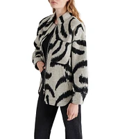 Steve Madden Abstract Sorrel Jacquard Printed Point Collar Neck Long Sleeve Zip Front Jacket