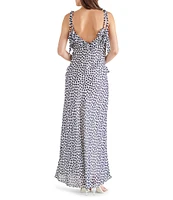 Steve Madden Adalina Dotted Print V-Neck Sleeveless Tie Strap Ruffle Maxi Dress