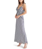 Steve Madden Adalina Dotted Print V-Neck Sleeveless Tie Strap Ruffle Maxi Dress