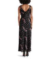 Steve Madden Adalina Floral V-Neck Sleeveless Tie Strap Ruffle Maxi Dress