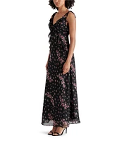 Steve Madden Adalina Floral V-Neck Sleeveless Tie Strap Ruffle Maxi Dress