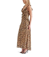 Steve Madden Adalina Leopard V Neck Sleeveless Tie Strap Ruffle Maxi Dress