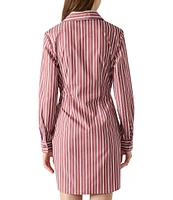 Steve Madden Alison Stripe Print Button Down Collar Neck Long Sleeve Mini Dress