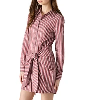 Steve Madden Alison Stripe Print Button Down Collar Neck Long Sleeve Mini Dress