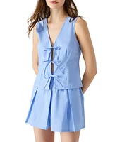 Steve Madden Alizza V-Neck Sleeveless Tie-Front Coordinating Poplin Vest