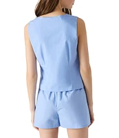 Steve Madden Alizza V-Neck Sleeveless Tie-Front Coordinating Poplin Vest