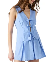 Steve Madden Alizza V-Neck Sleeveless Tie-Front Coordinating Poplin Vest