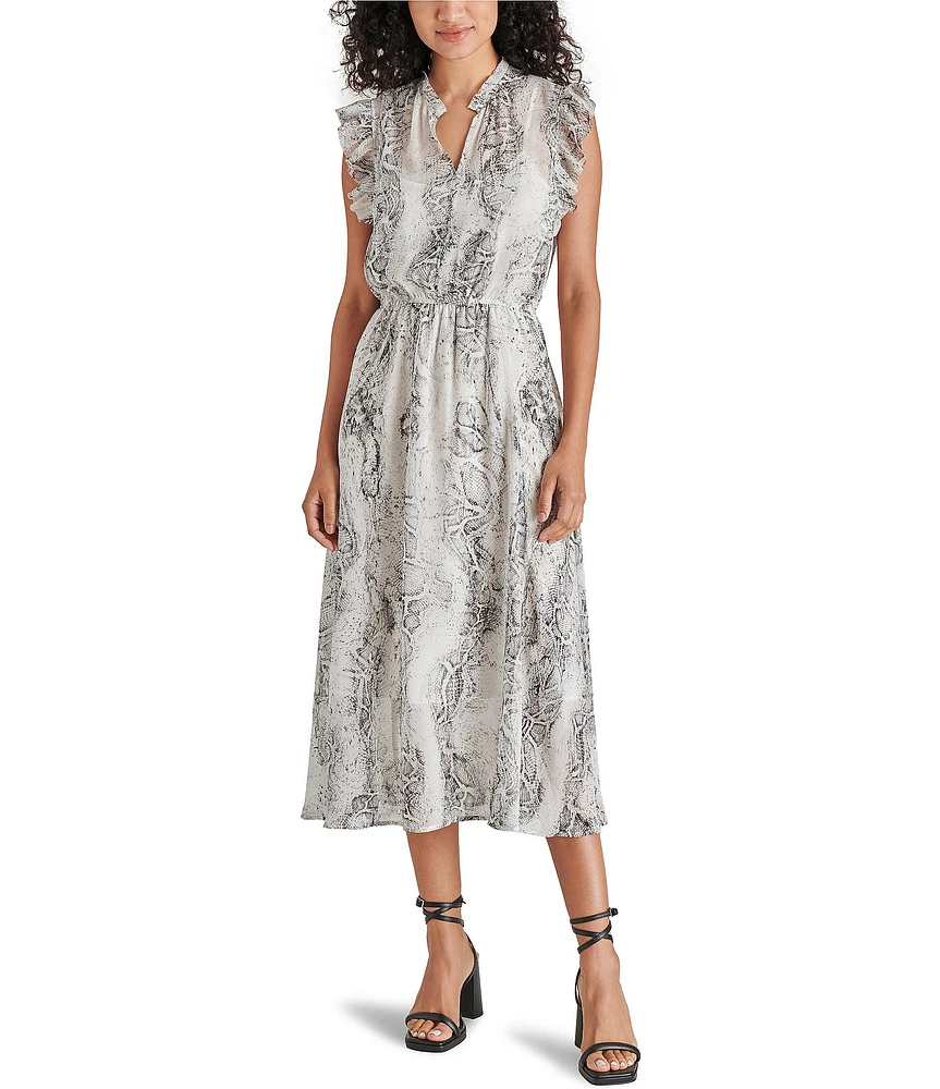 Steve Madden Allegra Snake Print Split Neck Sleeveless Midi Dress