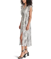 Steve Madden Allegra Snake Print Split Neck Sleeveless Midi Dress