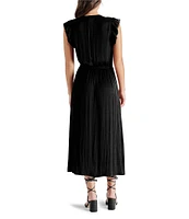 Steve Madden Allegra Split V Neck Ruffle Sleeveless Midi Dress