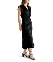 Steve Madden Allegra Split V Neck Ruffle Sleeveless Midi Dress