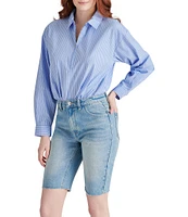 Steve Madden Alma Striped Point Collar Long Sleeve Bodysuit