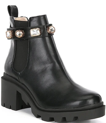 Steve Madden Amulet Jewel Embellished Lug Sole Chunky Block Heel Combat Platform Booties