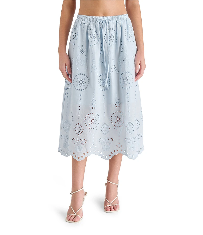 Steve Madden Anaisa Coordinating Eyelet Scallop Hem Midi Skirt