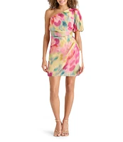 Steve Madden Angel Woven Floral Print One-Shoulder Neck One Sleeve Sheath Mini Dress