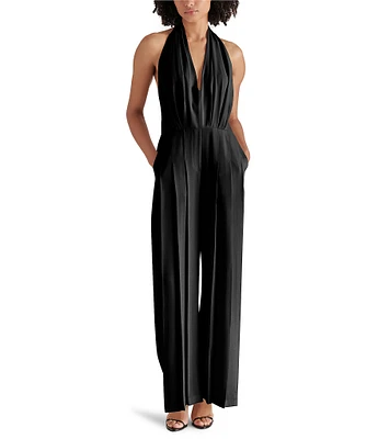 Steve Madden Apolline Crepe V-Neck Long Sleeve Pleated Jumpsuit