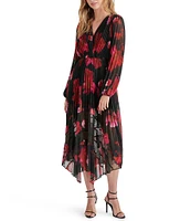 Steve Madden Ari Chiffon Floral Print V-Neck Long Sleeve Maxi Dress