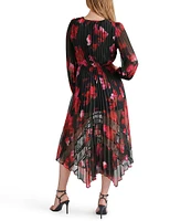 Steve Madden Ari Chiffon Floral Print V-Neck Long Sleeve Maxi Dress