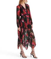 Steve Madden Ari Chiffon Floral Print V-Neck Long Sleeve Maxi Dress