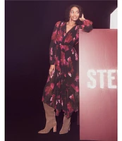 Steve Madden Ari Chiffon Floral Print V-Neck Long Sleeve Maxi Dress